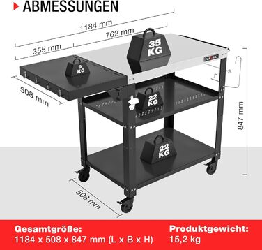 Мобільний сервісний візок для гриля з 3 рівнями, відкидним столиком та поворотними колесами на 360° з гальмом – багатофункціональний гриль-стіл з нержавіючої сталі для барбекю та саду