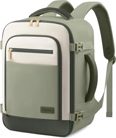 Рюкзак для ручної поклажі LOVEVOOK Ryanair 40x20x25, рюкзак для подорожей, дамський, 20L, під ноутбук, під сидіння літака (Бежево-зелений, 40 x 20 x 25 см)