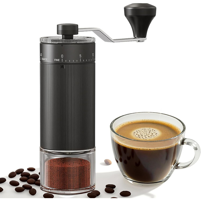 Ручна кавомолка з керамічним жорном, 40 налаштувань помелу, 30г, для еспресо, френч-пресу, подорожей (чорний)