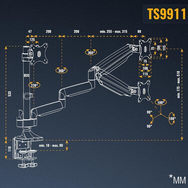 Підставка для монітора RICOO TS6911 для 3 моніторів (13-26 дюймів) - срібна