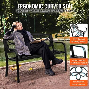 Металева лавка для саду та тераси VEVOR, 1163 мм, міцна лавка на 3 особи з підлокітниками та спинкою, вінтажний дизайн, 218 кг, 52,7 x 127 x 81,8 см