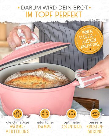 Форма для випікання хліба з чавуну з кришкою Krustenzauber - 28 см, рожева, 4.7л