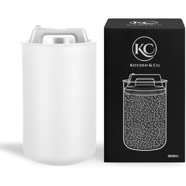 Контейнер для кави KC Kitchen & Co. з герметичним вакуумним кришкою, 2800 мл, нержавіюча сталь, для кави, чаю, цукру, мюслі, білий матовий