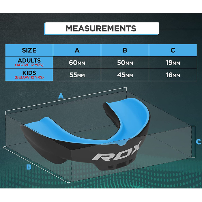 Гексоген для захисту рота Бойові мистецтва, захист зубів для занять спортом, ідеальна для дихання і настроюється, захист зубів для, ММА Кікбоксинг хокей Футбол Муай Тай регбі зі зручним ящиком для зберігання, (синій ,для дітей молодше 12 років)