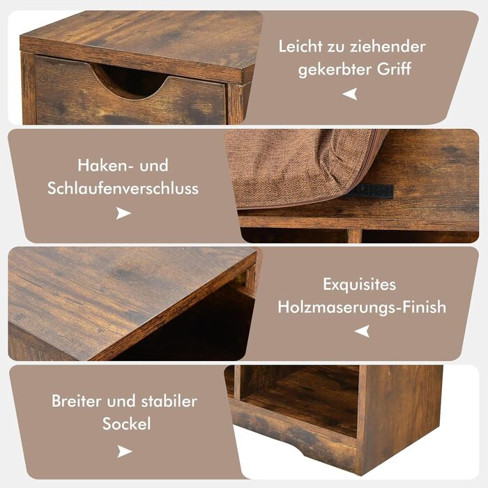 Лавка для взуття COSTWAY, полиця для взуття та лавка 2 в 1, шафа для зберігання взуття з висувним ящиком, 3 відділення, в т.ч. подушка для сидіння, для вхідної зони, передпокою, спальні, 80 х 30 х 53 см, вінтаж