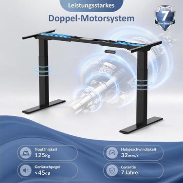 Електричний столик для роботи з регулюванням висоти ALLDREI, 2 мотори, Type-C порт, 4 пам'яті, телескопічний, чорний