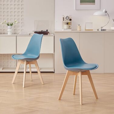 Обідні стільці скандинавського стилю, ретро-дизайн, м'які, для кухні/офісу, з масивних букових ніжок (набір 6 шт., темно-синій)