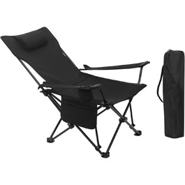 Крісло для кемпінгу WOLTU Складне складне крісло Крісло для риболовлі Легке пляжне крісло Розкладне крісло зі спинкою Підстаканник Сумка для зберігання 150 кг Вантажопідйомність CPS8147gr (чорний)
