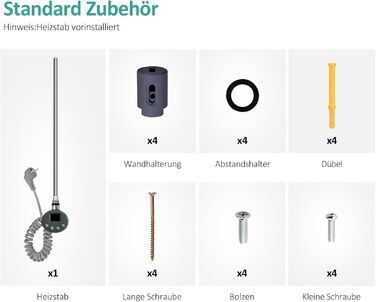 Електричний рушникосушар EMKE з термостатом, 1320x400 мм, 600W, Антрацит