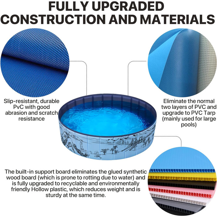 Складний і портативний басейн для собак, 160-сантиметровий дитячий басейн для собак Ванна для домашніх тварин, посилений ПВХ, ненадувний басейн для собак/цуценят/домашніх тварин 63 (160 см)2XL