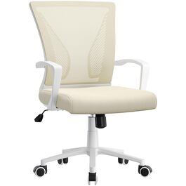 Офісний стілець Yaheetech ергономічний з сітчастою спинкою, регульований, з підлокітниками, бежевий, до 136 кг