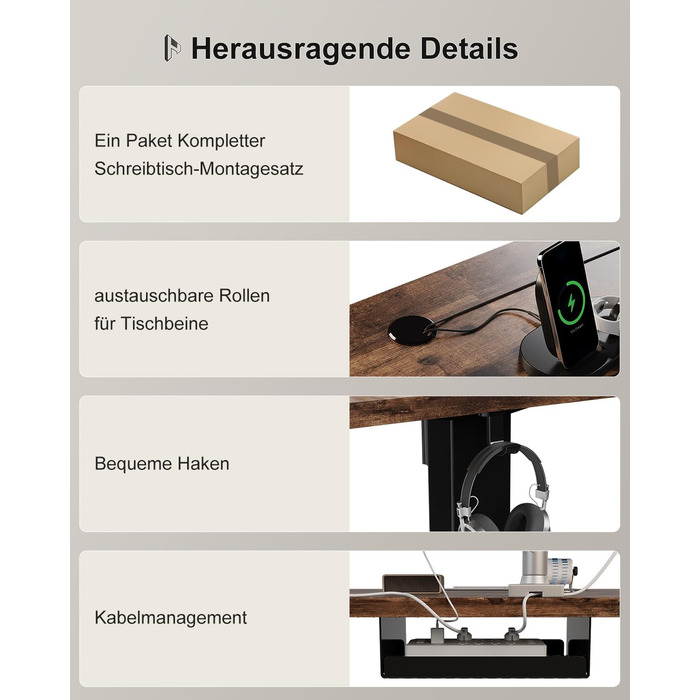 Регульований стіл Homall 200x80 см з USB-портом, електричний, з органайзером для кабелів, пам'ять налаштувань, комп'ютерний стіл