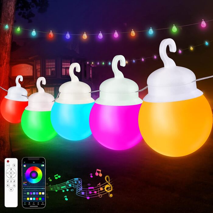 Ланцюжок прикрас для зовнішнього використання з таймером, LED-ланцюжок живлення на вулиці з 25+2 G40 лампочками, 4 режими та регульована яскравість, вологостійкий для саду, балкону, тераси, вечірки, весілля (тепле біле світло), USB-15м-G40