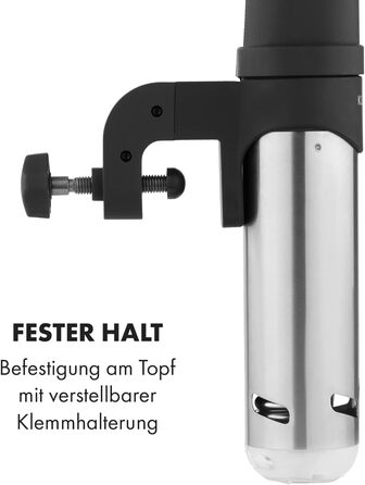 Klarstein Sous Vide Garer: Електричний су-від прилад, 1200W, 20-95°C, таймер, керування через додаток, сенсорний дисплей, 3D циркуляція, для посуду 10-15 літрів, нержавіюча сталь, чорний