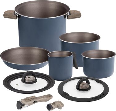 Набір кухонного посуду Brunner Camping HOHES (алюміній) для 2-4 осіб: каструлі та сковорідки ø 18, 20, 22 см, з антипригарним покриттям, легкий, високоякісний, стікельний