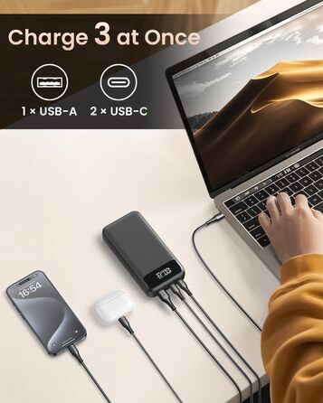 Швидкий зарядний пристрій 65 Вт, PD3.0 QC4.0, USB-C, для iPhone/планшета, чорний, 20000mAh