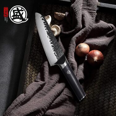 Японський ніж Santoku Mitsumoto Sakari 17 см, ручне ковадло, професійний (з ручкою з пакавуду)