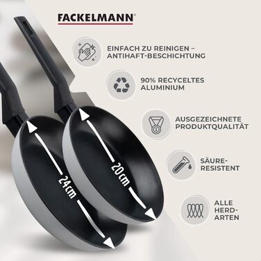 Набір сковорідок Fackelmann Balance з 2 частин, 90 переробленого алюмінію, ергономічна ручка, індукційні сковорідки 20 24 см
