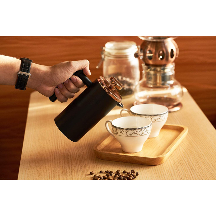 Кавоварка MeelioCafe French Presssthermo з нержавіючої сталі об'ємом 0,35 літра, прес для кави об'ємом 350 мл (2 чашки) невеликого розміру, з подвійними стінками з ізоляцією