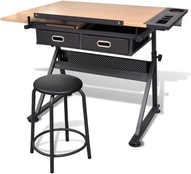 Робочий стіл для офісу, стіл для малювання та креслення з 2 шухлядами, регульований нахил, стіл для художника з табуретом