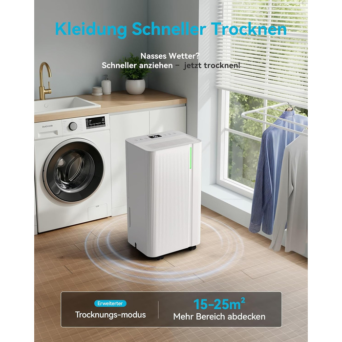 EUHOMY Електричний осушувач повітря для підвалу з відведенням води, тихий та економічний, з автоматичним відтаванням, таймером, для квартири до 50 м² (12 л)