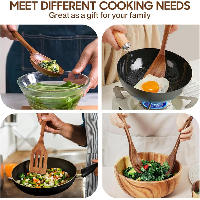 Набір кухонного приладдя Spardar з дерева, 12 шт: ложки, шумовки, підставка, рукавиці. Колір: помаранчевий, коричневий