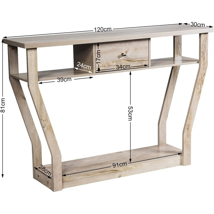 Консольний стіл GIANTEX вузький з ящиком і полицею, 120x30x81 см, сірий, із захистом від перекидання