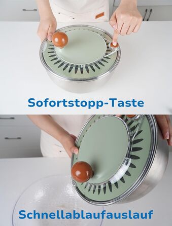 Салатниця-швидкообертач 5л з нержавіючої сталі 18/10, з антиковзним дном та стоп-кнопкою, велика, BPA-free