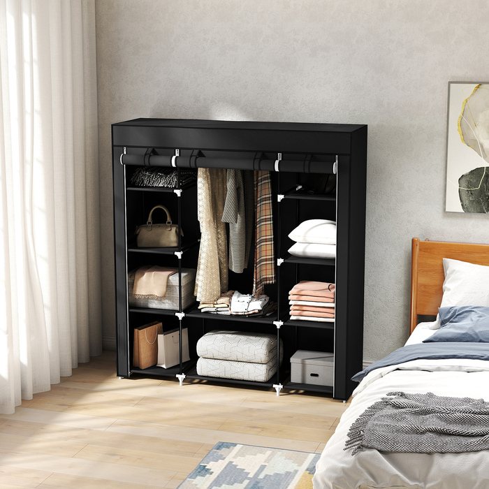 Шафа для одягу HOMCOM з блискавкою, 1 перекладина, 10 полиць, 150x43x162,5 см, фліс, економна та міцна.