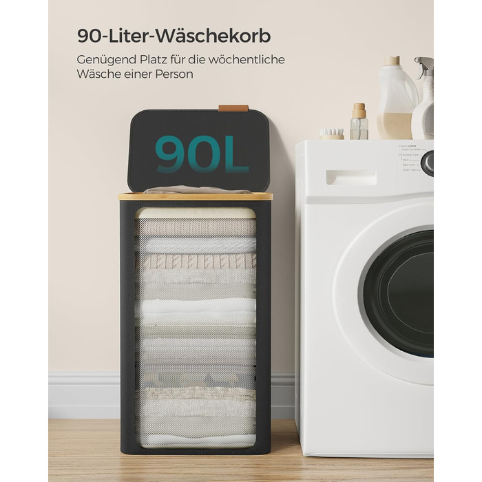 Кошик для білизни з кришкою - чорний / 90 л 42 x 32 x 70.5 cm