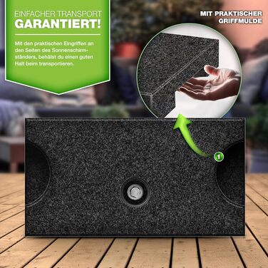 Підставка для парасольки Tillvex® Granit з роликами та ручкою для перенесення, 27 кг | Підставка для парасольки з нержавіючою сталею | Підставка для парасольки на балкон для стійок 16-48 мм та діаметром парасольки 250 см (Прямокутна, Антрацит)