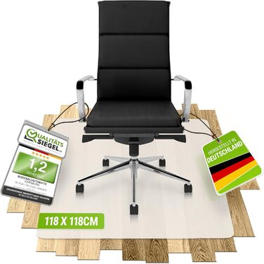 Захисна килимок під офісне крісло – прозора підкладка для ламінату, паркету та плитки – неслизька, шумопоглинаюча, ідеальна для дому (118 x 118 см)