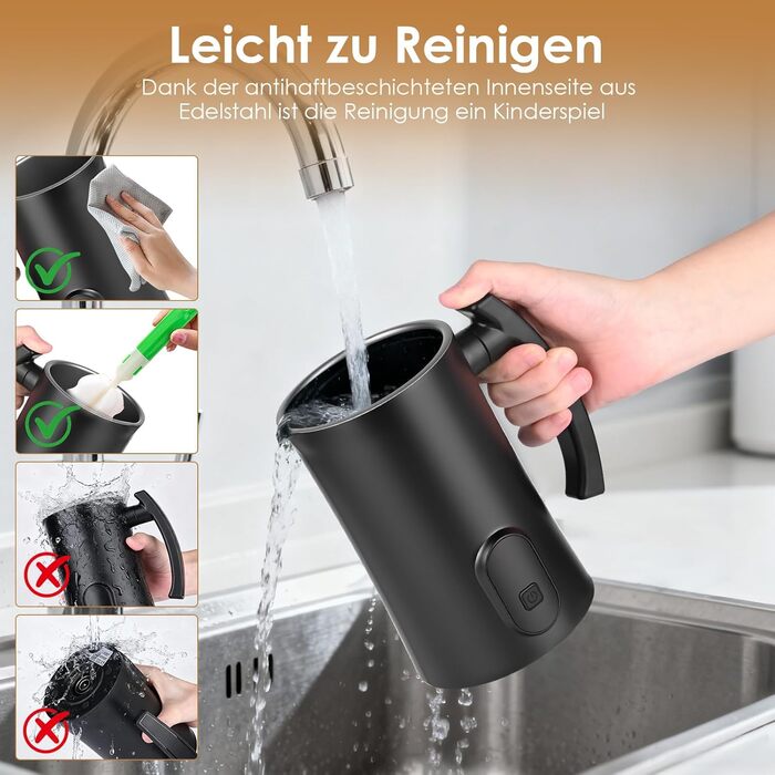 Електричний пінощікач для молока 400W, 350мл, нержавіюча сталь, 4 режими, для капучино, лате, макіато, гарячого шоколаду, для дому, офісу, як подарунок