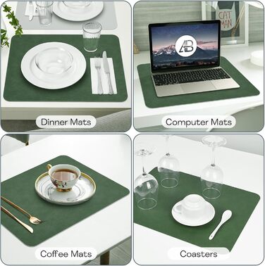 Набори підставок під тарілки з PU-шкіри, 6 шт., 40x30 см, водонепроникні, стійкі до високих температур, для дому, на кухню, на пікнік, зелено-сірі