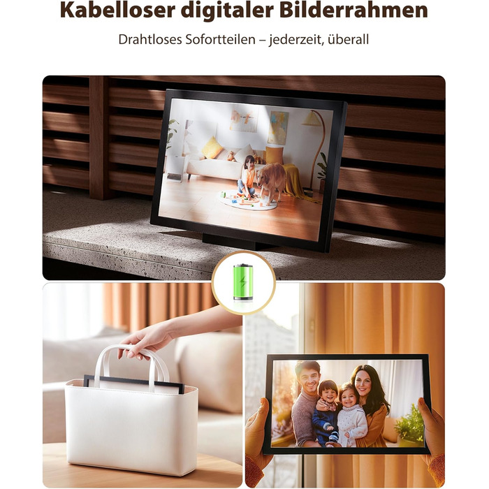 Цифровий фоторамка 10.1 дюйма Wi-Fi з 64GB пам'яті, IPS сенсорний дисплей 1280*800, для перегляду фото та відео через додаток Frameo, чорний