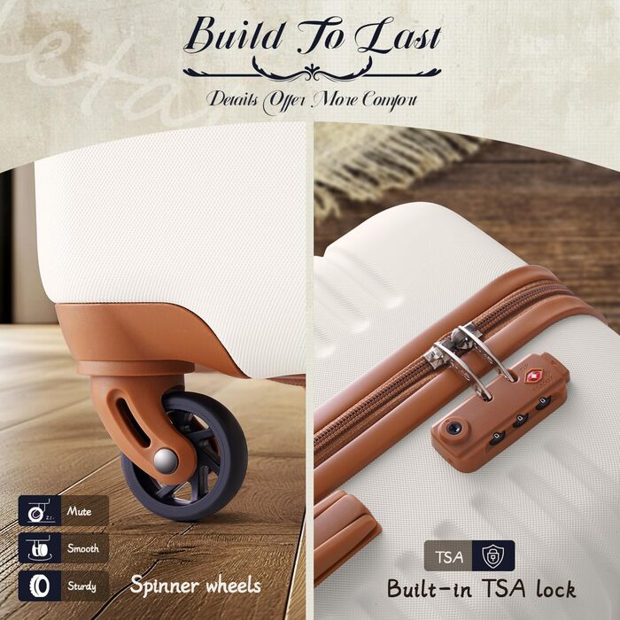 Набір валіз Coolife 3 шт. (BP/TB/20), ручна поклажа, TSA-замок, спіннер-колеса, жорсткий корпус, легкий, білий/оптимальний сад