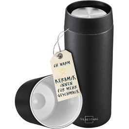 Термокружка SILBERTHAL 350 мл з нержавіючої сталі та керамікою – термокружка для кави з кришкою, що не протікає, чорного кольору – зберігає тепло до 6 годин та холод до 12 годин