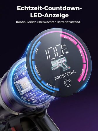 Бездротовий пилосос Proscenic P16: акумуляторний, 550W, 65 хв роботи, гнучкий згин, GreenEye, антизаплутувальна насадка, для килимів, твердих поверхонь, шерсті тварин, синій