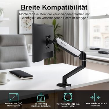 Кріплення для монітора NearHub 2 монітори, 13-32 дюйми, поворотне, нахильне, 360° оберт, VESA 75/100 мм, клямка/прохідний кріплення, до 10 кг