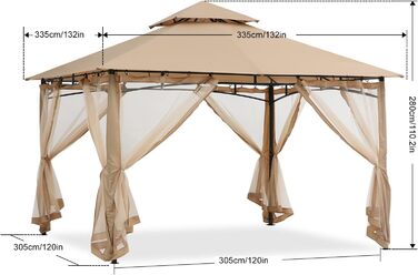 Павільйон садовий ABCCANOPY 2.4x2.4 м з двосхилим м'яким дахом для тераси, саду, заднього двору - захист від сонця та дощу (з москітною сіткою, бежевий)