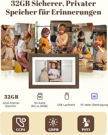 Цифровий фоторамка Eptusmey 10.1 дюймів з Wi-Fi, дерев'яний корпус з дуба, 32GB, HD IPS сенсорний екран 1280x800, відтворення фото/відео через Uhale APP, подарунок для чоловіків та жінок, колір A-Білий