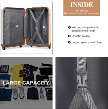 Чемодан-валіза KONO Trolley: легкий, з ABS-пластику, середній, 4 колеса, кремовий