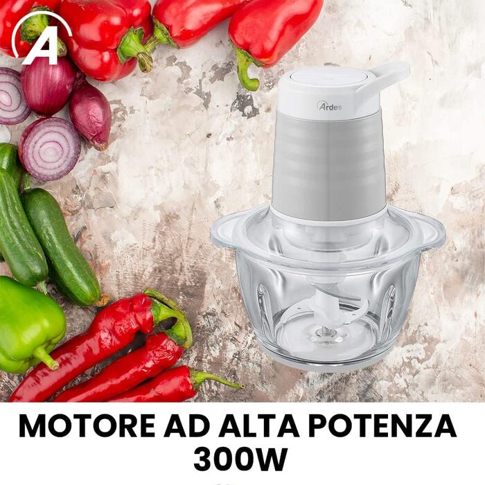 Електричний подрібнювач Ardes ARCHOP01 з 4 сталевими лезами, 300 Вт, 2 швидкості, скляна чаша