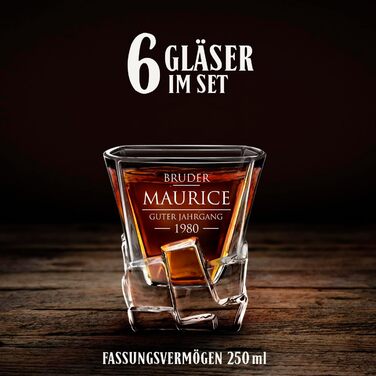 Мавертон Карафа для віскі 950 мл + Набір з 6 склянок з гравіюванням - Декантер для віскі - Подарунок на Різдво - Люкс дизайн - Кришталеве скло - Для чоловіків на день народження (Брат)