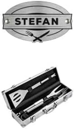 Набір для гриля AMAVEL з гриль-посудом та гравіюванням, персоналізований з ім'ям, з лопаткою, виделкою та щипцями, з нержавіючої сталі, подарунок для чоловіків