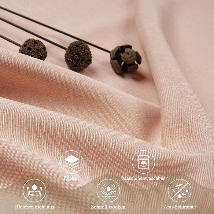 Шторка для душу EurCross з льону, текстурована, 180x220 см, текстиль, водонепроникна, з 12 колечками, рожева, для готелю, антигрибкова, миється