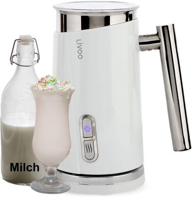 Піноутворювач молока електричний білий - Електричний піноутворювач молока з нержавіючої сталі 500 Вт - Нагрівання та спінювання для гарячого та холодного молока 300 мл - Молочна пінка 130 мл