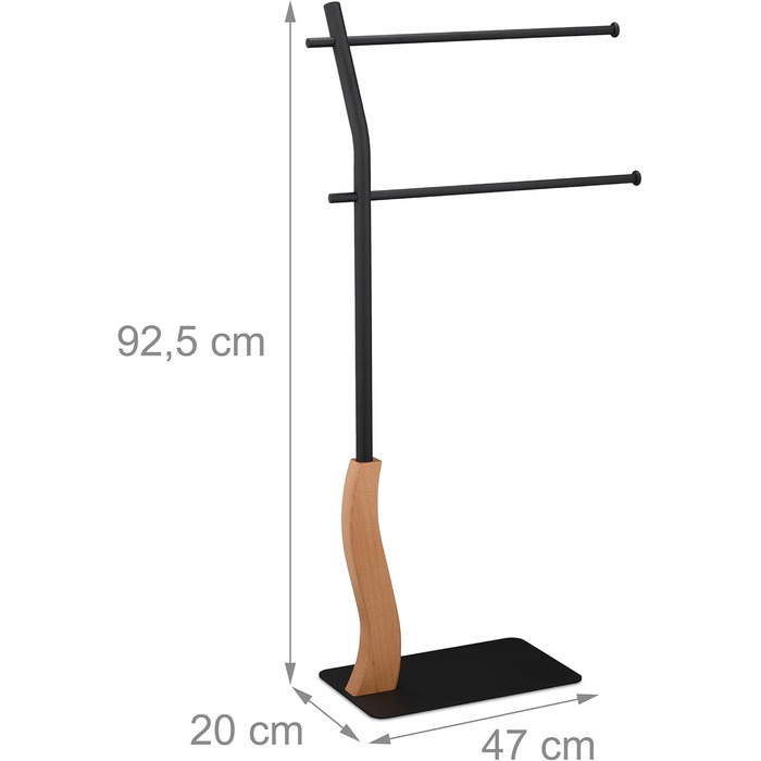 Рушникосушка стояча, 2 шт. анги, для рук та банних рушників, сталь/МДФ, чорний/коричневий