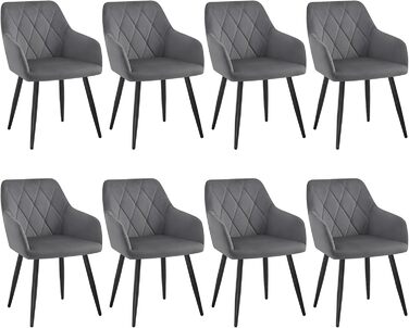 Набір обідніх стільців WOLTU з підлокітниками та спинкою, для кухні, вітальні, їдальні, м'який оксамитовий чохол, металеві ніжки, темно-сірий, 8 шт.
