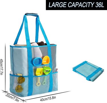 Велика пляжна сітчаста сумка Gogogoal, сумка через плече без піску, водонепроникна сумка для перенесення на пляж, для пікніка, плавання, покупок, кемпінгу, іграшка XXL (синя)
